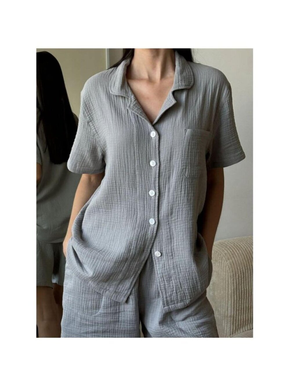 Button Up Short Sleeve Shirt and Shorts Set